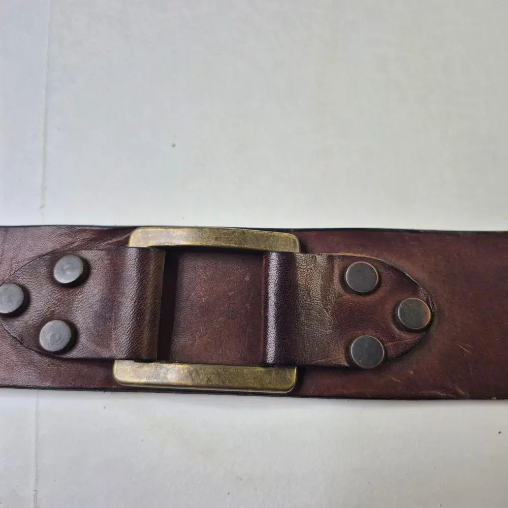 Leather Belt Mens Size 34 Brown Oil Tanned Harness Work Adjustable Buckle